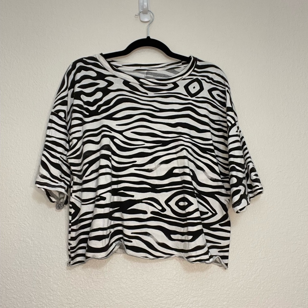 Grayson Threads Black and White Zebra-Print Short Sleeve Top